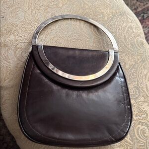 Pierre Cardin Vintage Modernist Chrome Ring Handle Bag – Brown Leather